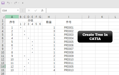 Excel BOM在CATIA里创建装配树
