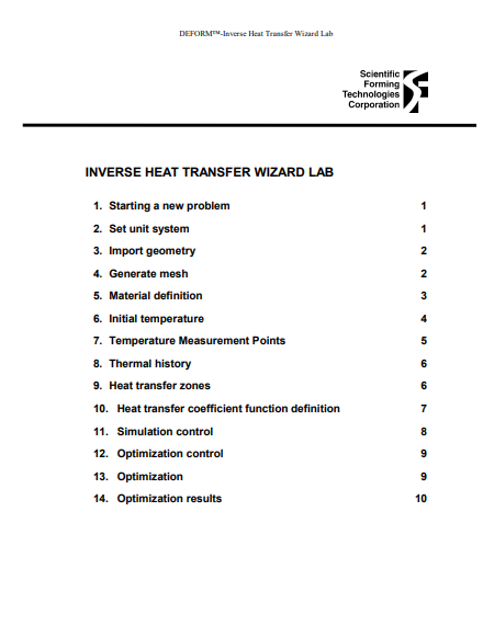 Deform Inverse Heat Transfer Wizard Lab（逆向热传模块向导）