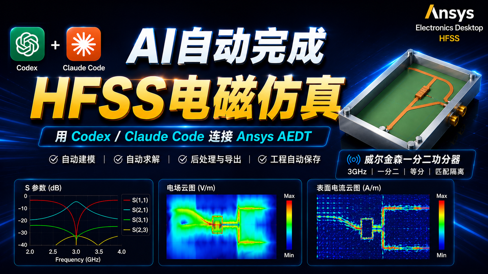 用 AI Agent 自动完成 HFSS 电磁仿真：从建模到结果导出，一次跑通威尔金森功分器