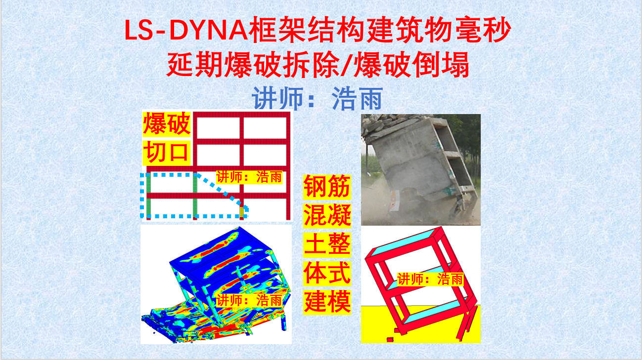 LS-DYNA框架结构建筑物毫秒延期定向爆破拆除/爆破倒塌模拟