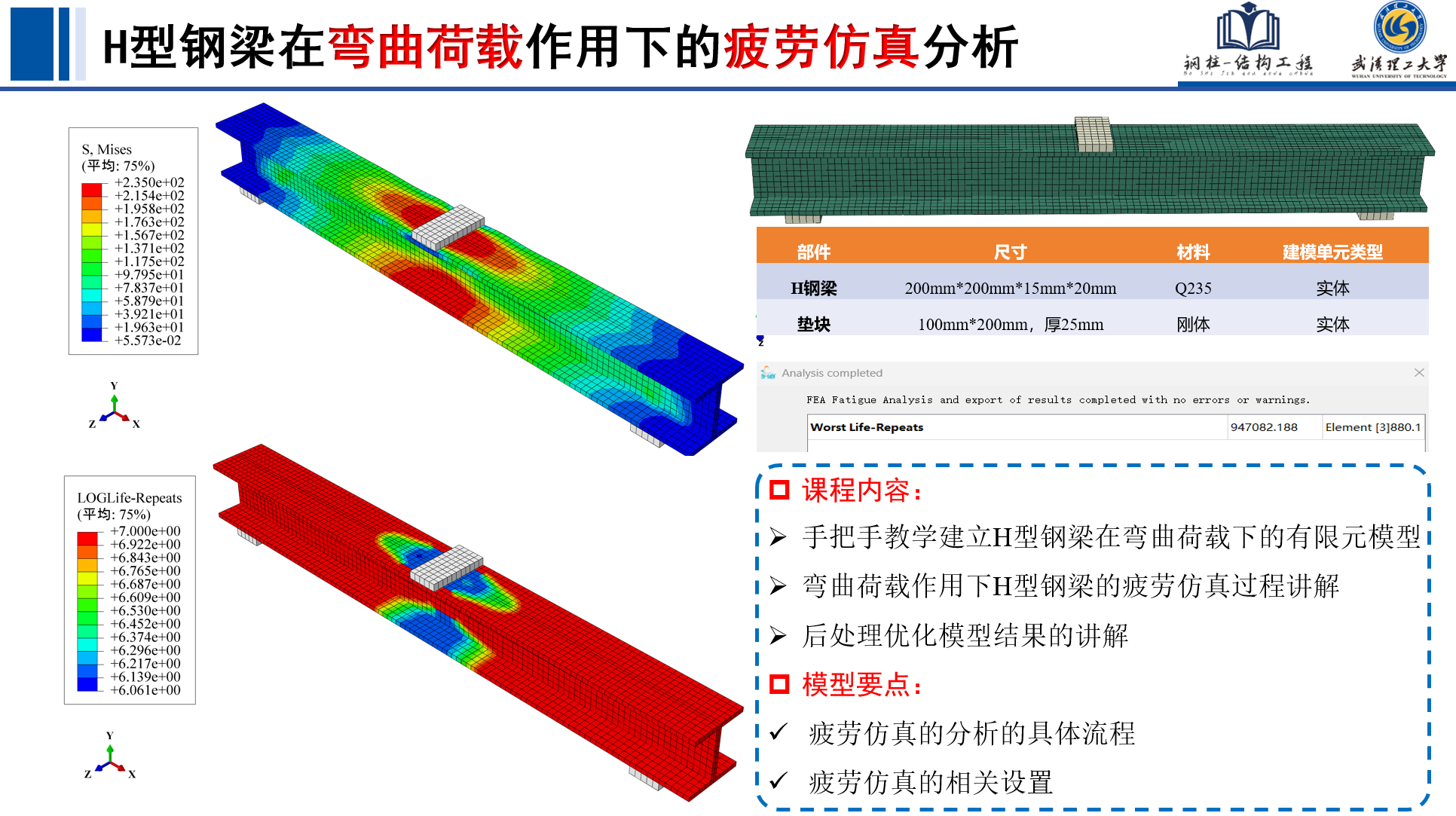 ABAQUS精品课A7—H型钢梁在弯曲荷载作用下的疲劳仿真分析