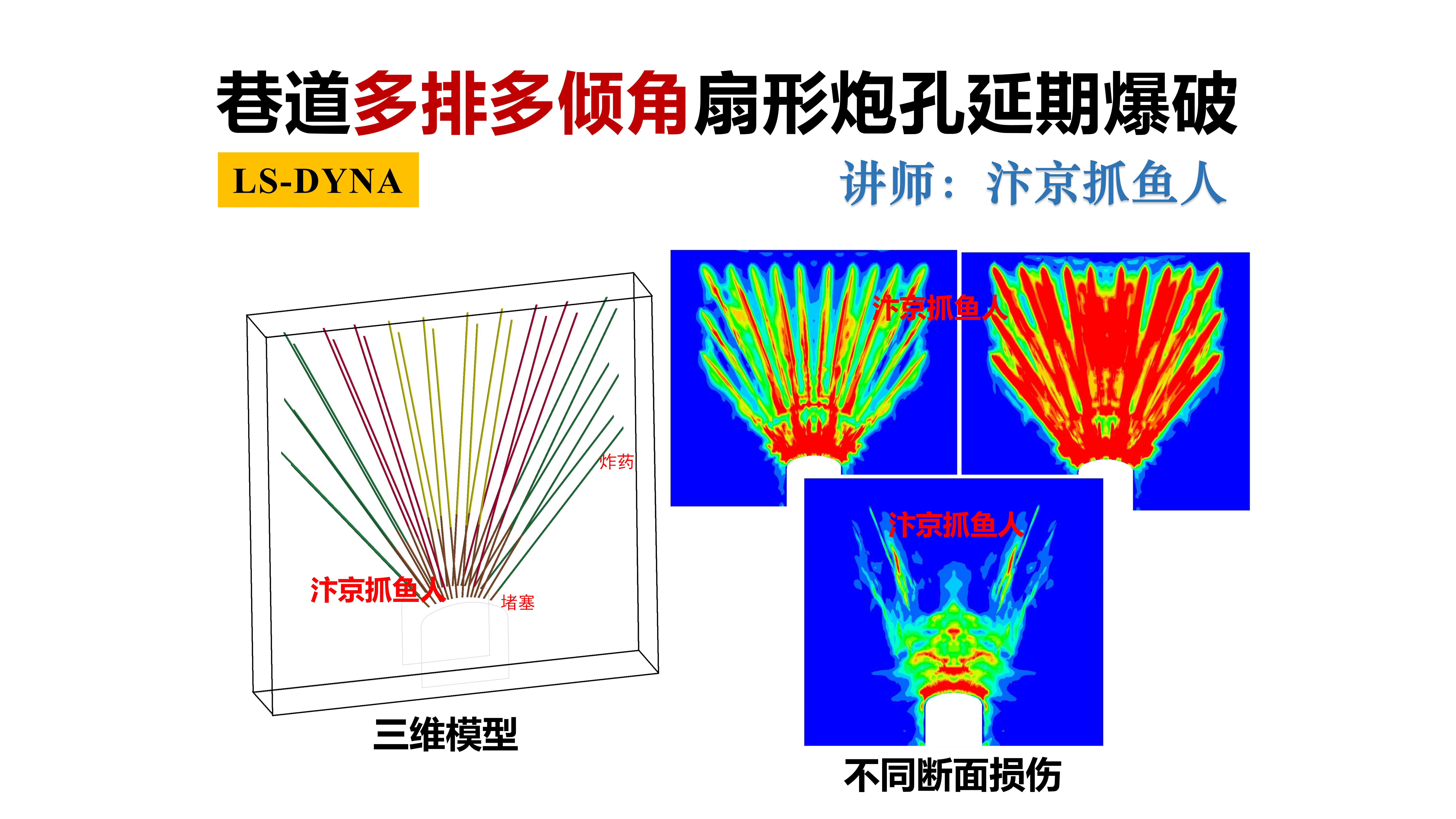 ANSYS/LS-DYNA三维巷道多排多倾角扇形炮孔延期爆破模拟