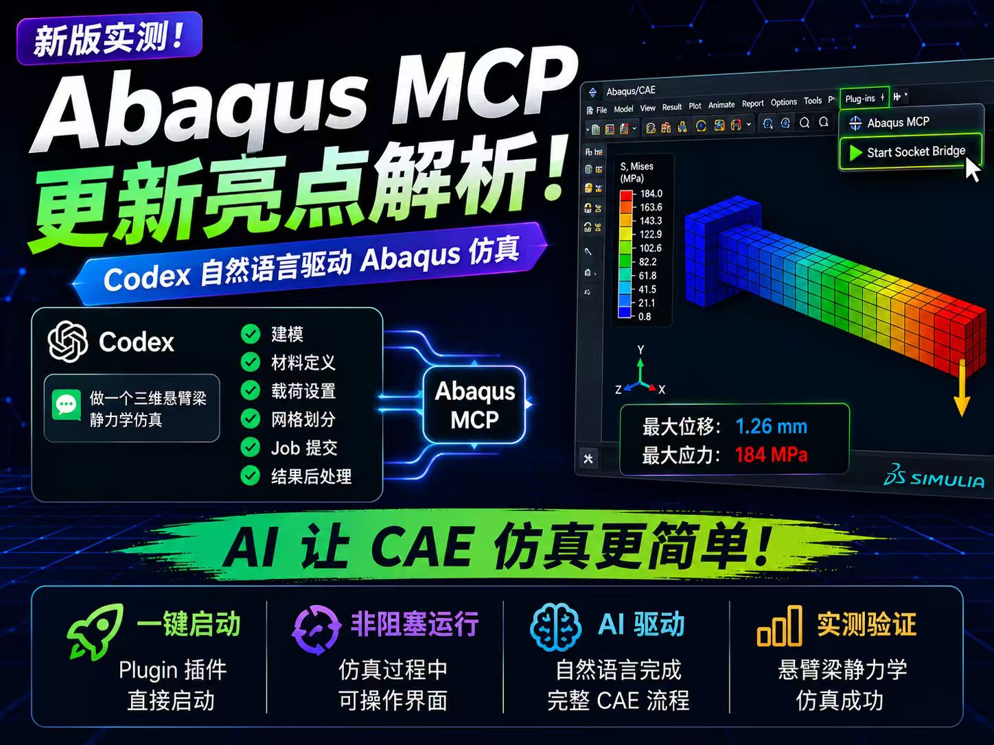 Abaqus MCP 大更新：Plug-ins 一键启动   非阻塞运行，AI 仿真不卡界面