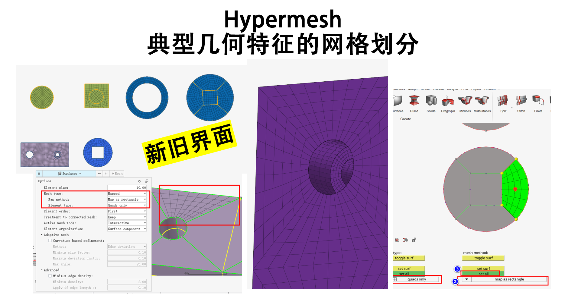 hyerpmesh典型几何特征网格划分-新旧界面教学