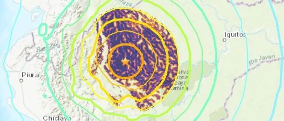 秘鲁巴兰卡(Barranca, Peru)西北方向42km处发生M7.5级地震,地震烈度VIII级