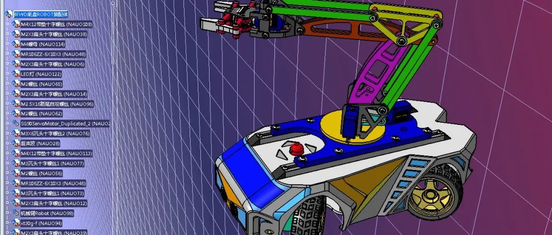 【机器人】配机械臂的4转向4驱动小车3D数模图纸 Solidworks2021设计 附STEP