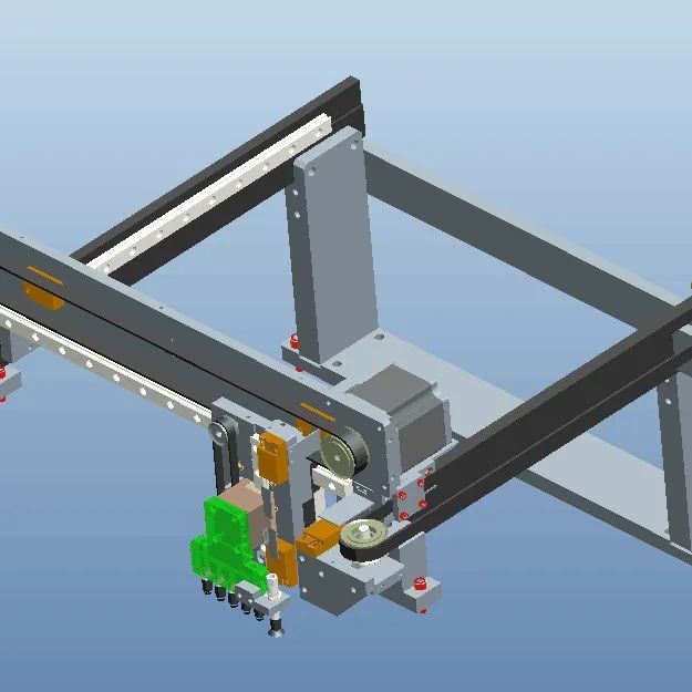 【工程机械】同步带轮三轴取料结构机械手3D模型图纸 CREO设计
