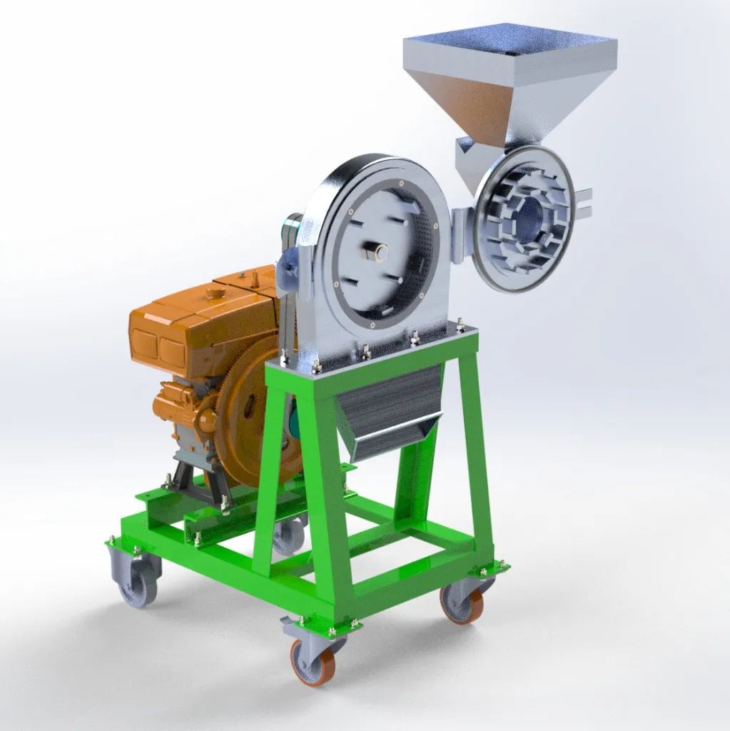 【工程机械】Disk mill machine谷物圆盘磨机3D数模图纸 STEP格式