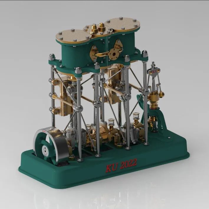 【发动机电机】2 cylinder steam engine 2缸蒸汽机3D数模图纸 STP格式