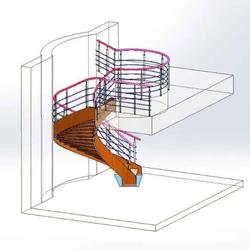 【生活艺术】5586 Stairs旋转楼梯结构3D图纸 Solidworks设计