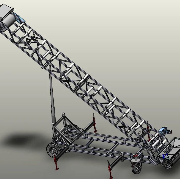 【工程机械】漏斗式汽车装载机带式输送机3D数模图纸 Solidworks设计