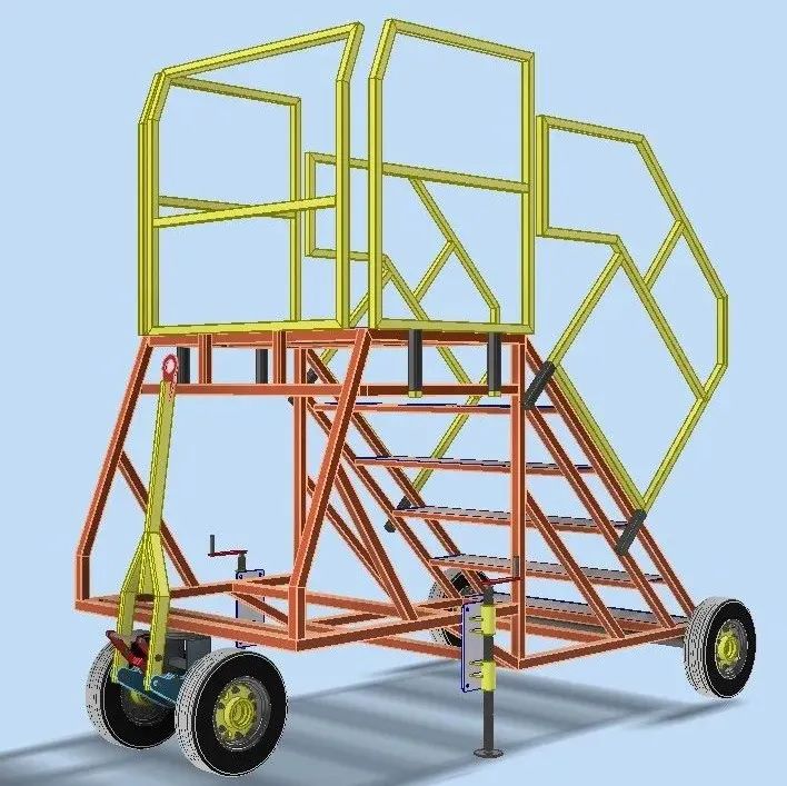 【工程机械】1.4米可牵引维护台阶平台3D图纸 STP格式