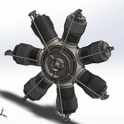 【发动机电机】gnome 7缸旋转式航空发动机3D数模图纸 Solidworks设计