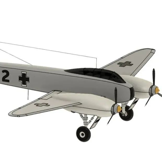 【飞行模型】二战德军 Me210双发战斗机简易模型3D图纸 STEP STL格式