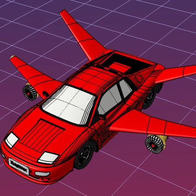 【飞行模型】flying race car飞车简易模型3D图纸 STEP格式