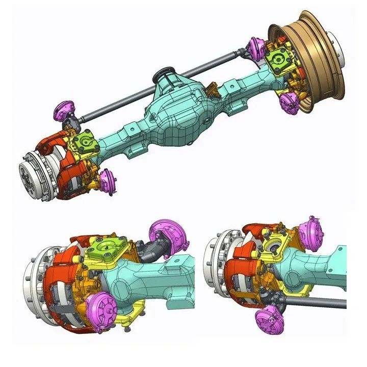 【工程机械】Steering axle with 4 air brakes转向轴3D数模图纸