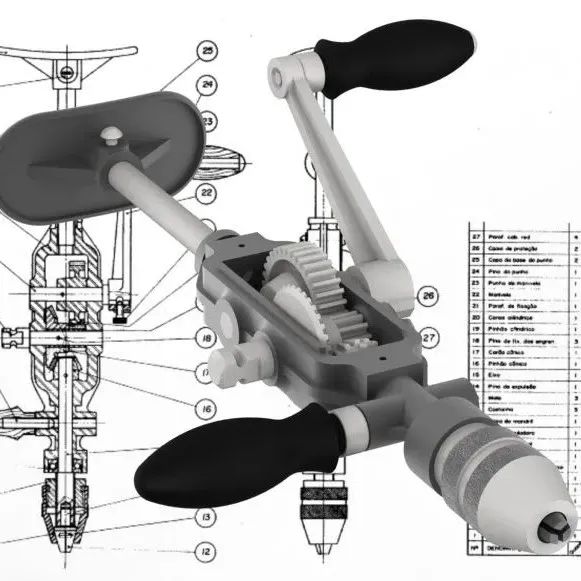 【工程机械】Direll手摇钻孔机3D数模图纸 Solidworks设计