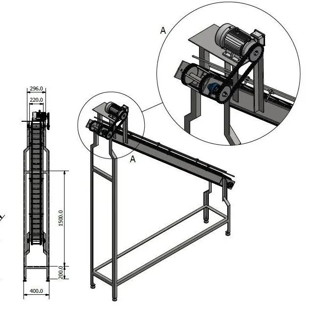 【工程机械】INCLINED CAN倾斜罐式输送机3D数模图纸 IGS stp格式 附工程图