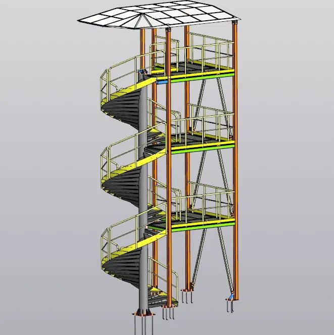 【工程机械】3-level spiral staircase三层螺旋楼梯3D数模图纸 STP格式