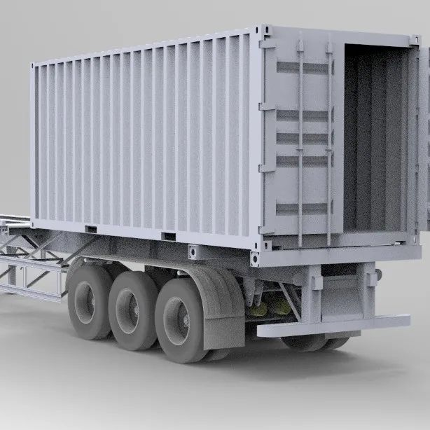 【工程机械】TRAILER 45FT 45英尺集装箱拖车3D数模图纸 STEP格式