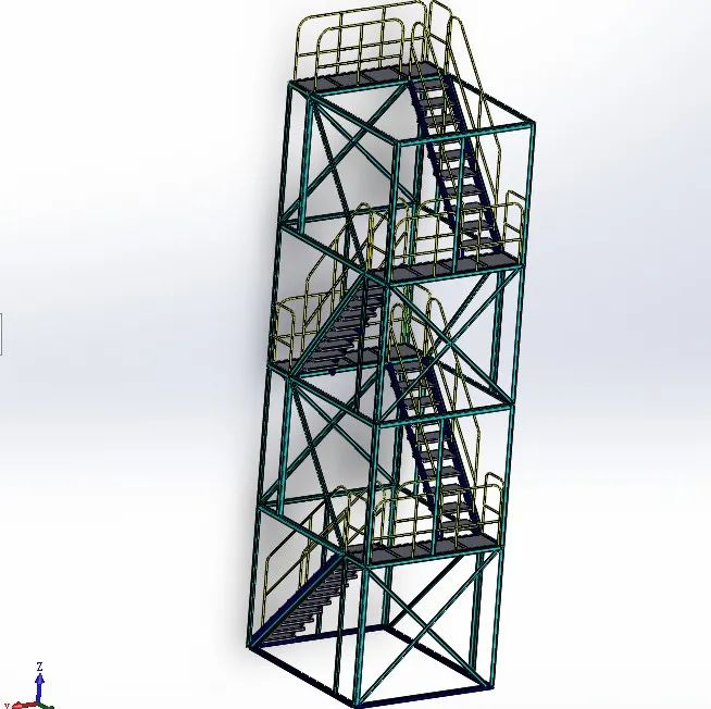 【工程机械】Staircase tower脚手架楼梯塔3D数模图纸 Solidworks设计