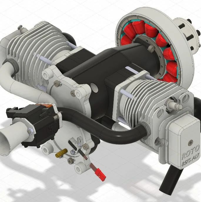 【发动机电机】ROTO 85FS AL单缸四冲程风冷汽油内燃机3D数模图纸