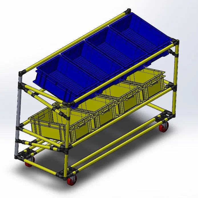 【工程机械】Trolley put plastic box料箱架推车3D数模图纸