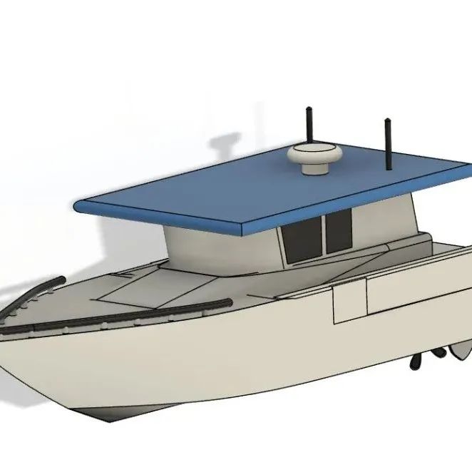 【海洋船舶】Survey Boat 11米勘测船简易模型3D图纸 STEP STL格式