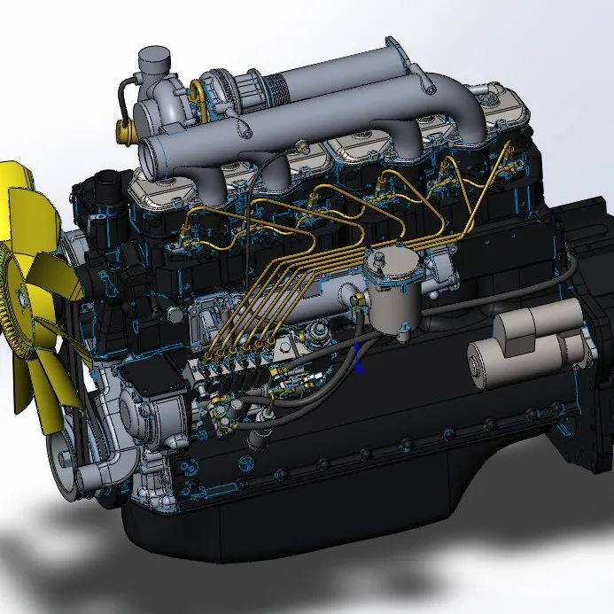 【发动机电机】工程机械发动机3D数模图纸 Solidworks设计