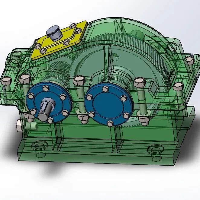 【差减变速器】Speed Reducing一级斜齿轮减速齿轮箱3D数模图纸