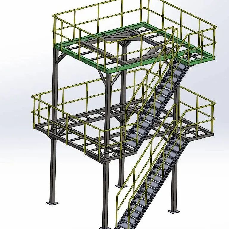 【工程机械】PlatFrom Packing多层钢结构平台3D数模图纸 STEP格式