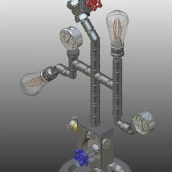 【工程机械】Vintage lamp M1钢管造型灯3D数模图纸 STP格式