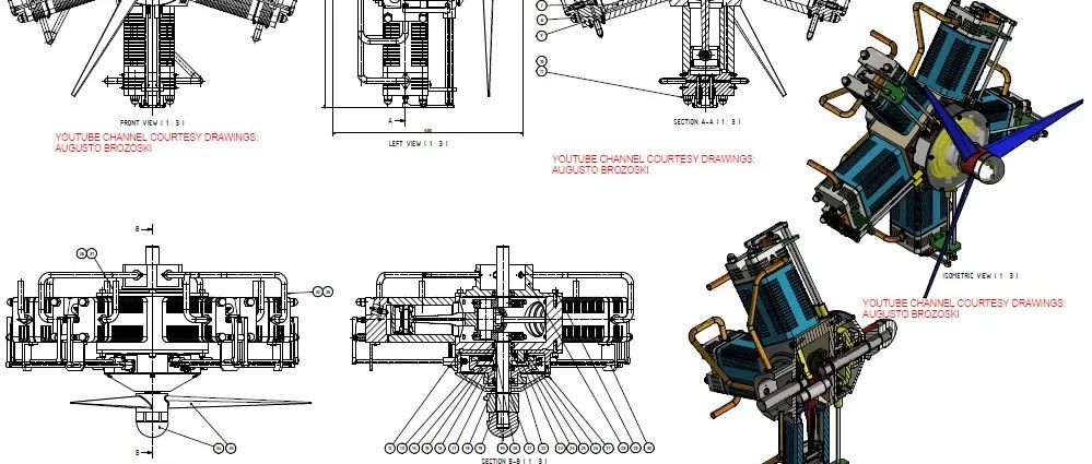 【发动机电机】Motor Radia五缸星形发动机3D数模图纸 Solidworks设计 附工程图