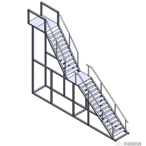 【工程机械】焊接件楼梯结构3D图纸 STEP格式