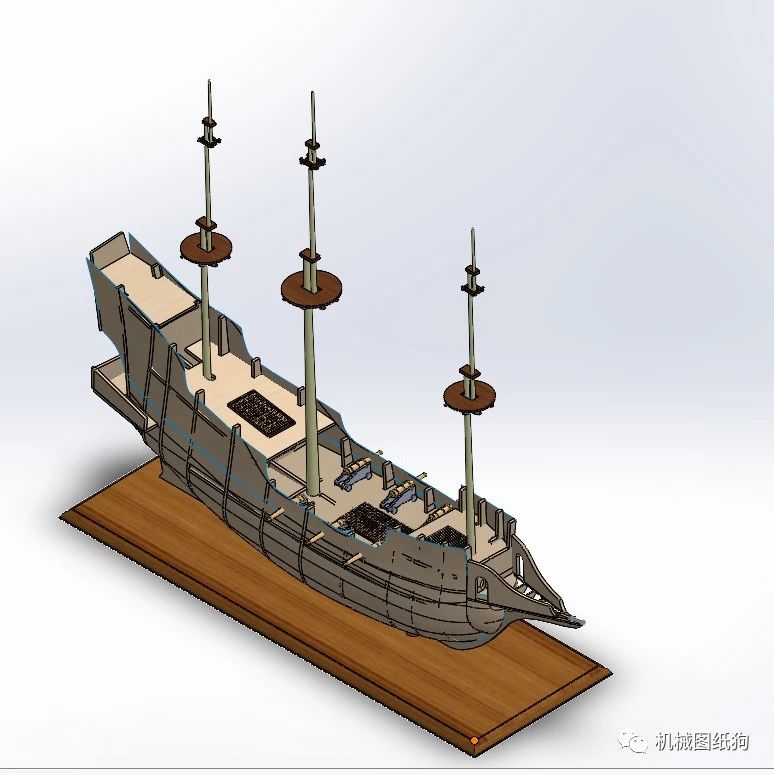 【海洋船舶】金鹿号古帆船模型3D图纸 Solidworks设计