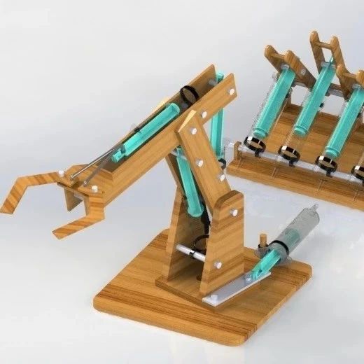 【机器人】注射器液压驱动机械臂演示结构3D图纸 Solidworks设计