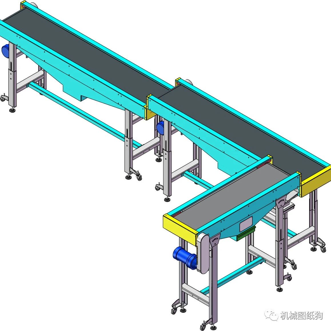 【工程机械】直角阶梯输送线3D数模图纸 Solidworks设计 附IGS