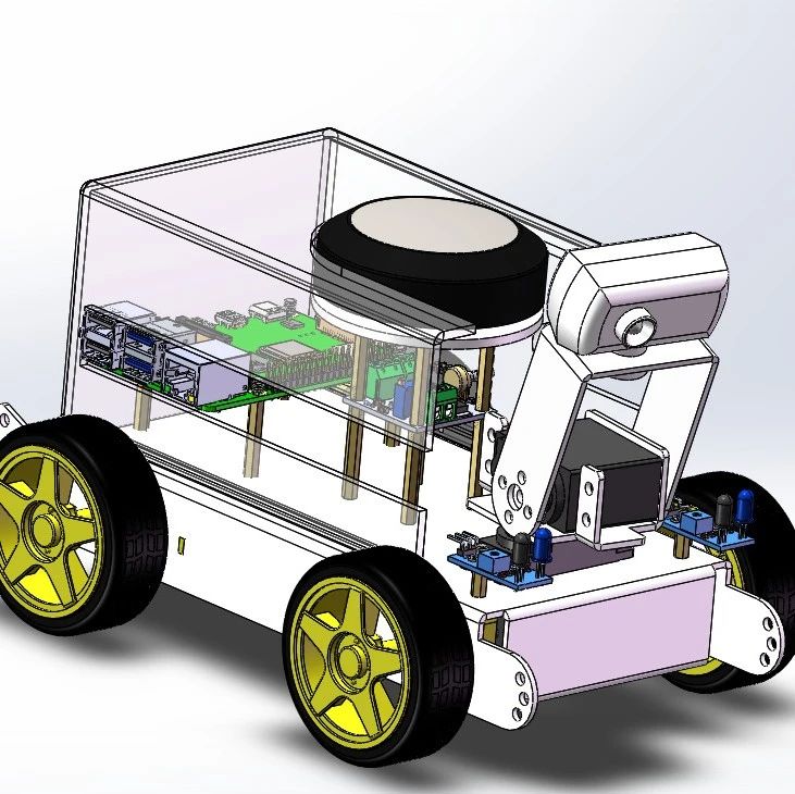 【机器人】树莓派智能识别小车3D数模图纸 Solidworks设计