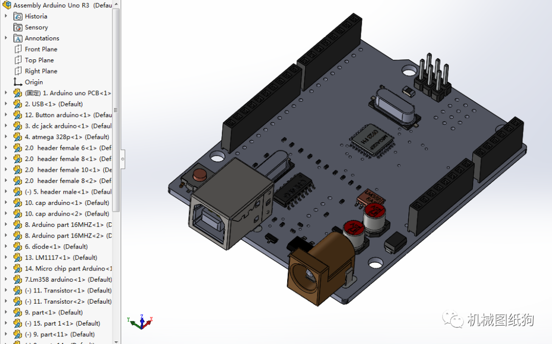 【工程机械】Arduino Uno R3 (CH340)开发板结构模型3D图纸_SolidWorks-仿真秀干货文章