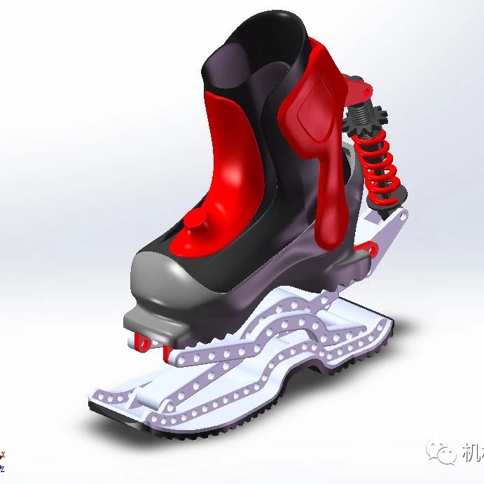 【工程机械】铰接减震式滑雪靴3D数模图纸 STEP x_t格式