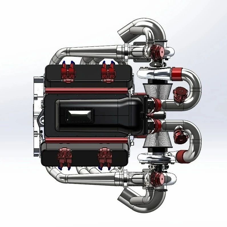 【发动机电机】Twin Turbo Small Block Chevy双涡轮发动机模型3D图纸