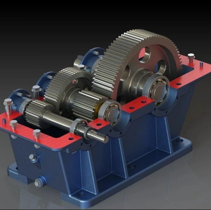 【差减变速器】Helical Gearbox渐开线齿轮二级直齿圆柱齿轮箱3D图纸 