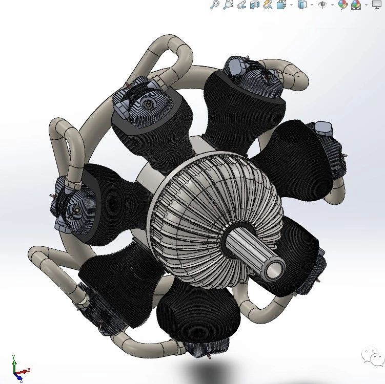 【发动机电机】Radial Engine 5轴星型发动机简易结构3D图纸 Solidworks设计