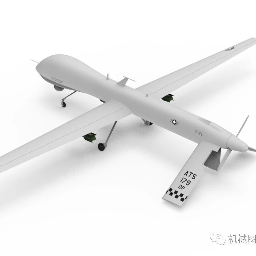 【飞行模型】predator MQ - 1B捕食者无人机模型3D图纸 STEP格式