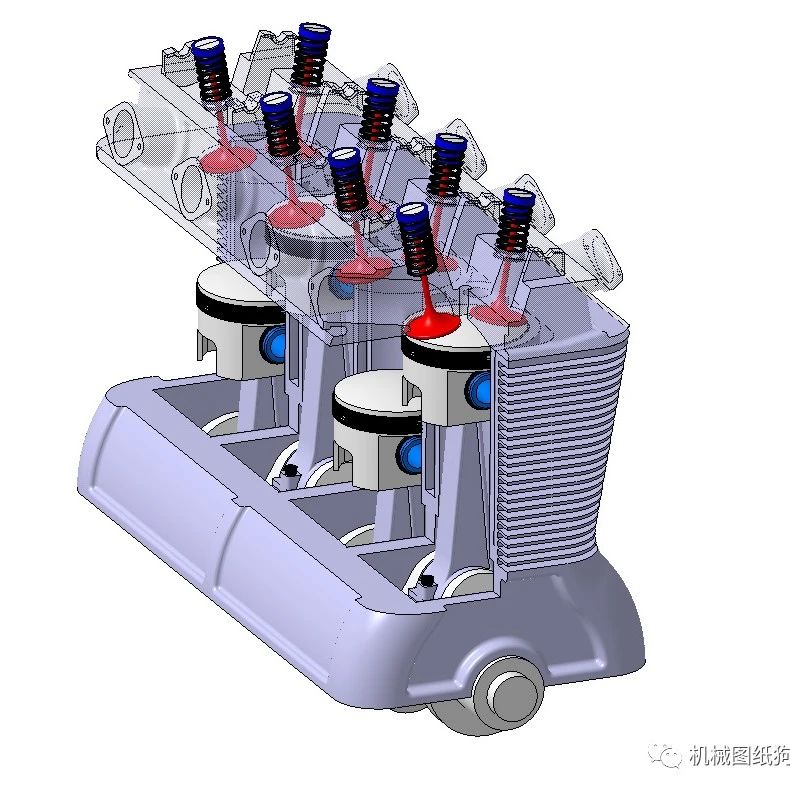 【发动机电机】SUS Motor四缸发动机演示结构3D图纸 STP格式