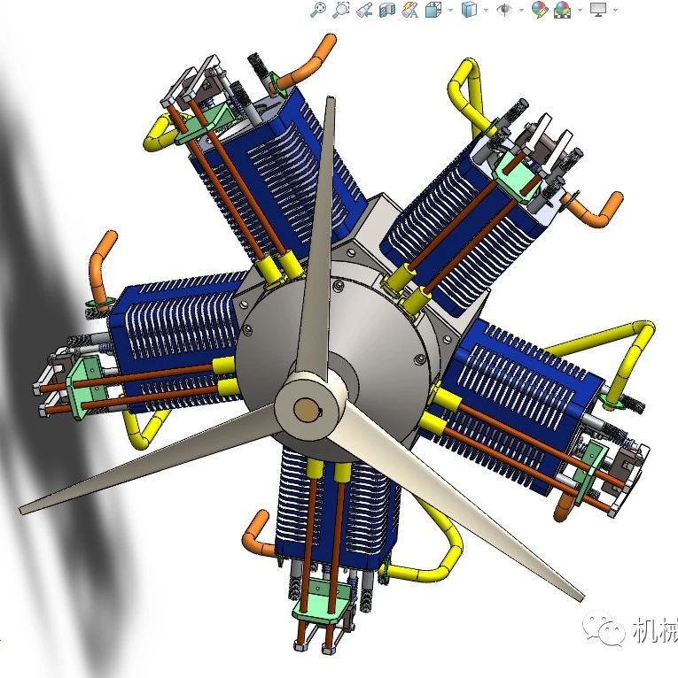 【发动机电机】radial-engine-5-cylinder 5缸星型发动机3D数模图纸