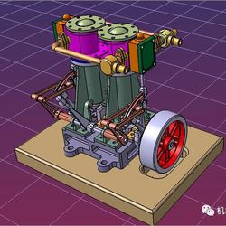 【发动机电机】twin-steam-engine倒挡双缸蒸汽发动机3D数模图纸 CATIA设计