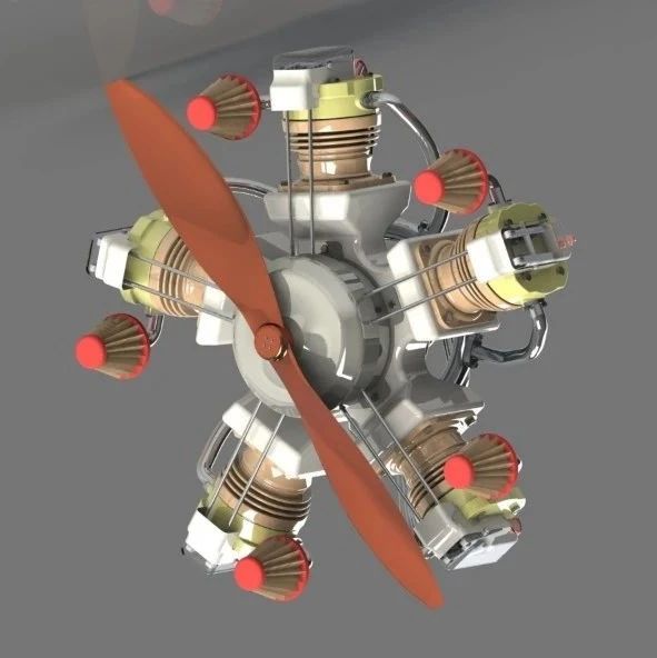 【发动机电机】5缸径向星型发动机3D图纸 Solidworks设计