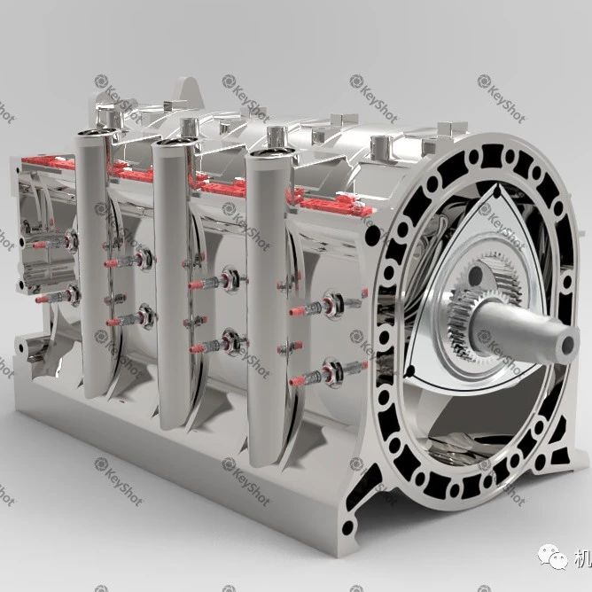 【发动机电机】四转子马自达转子发动机3D数模图纸 Solidworks设计