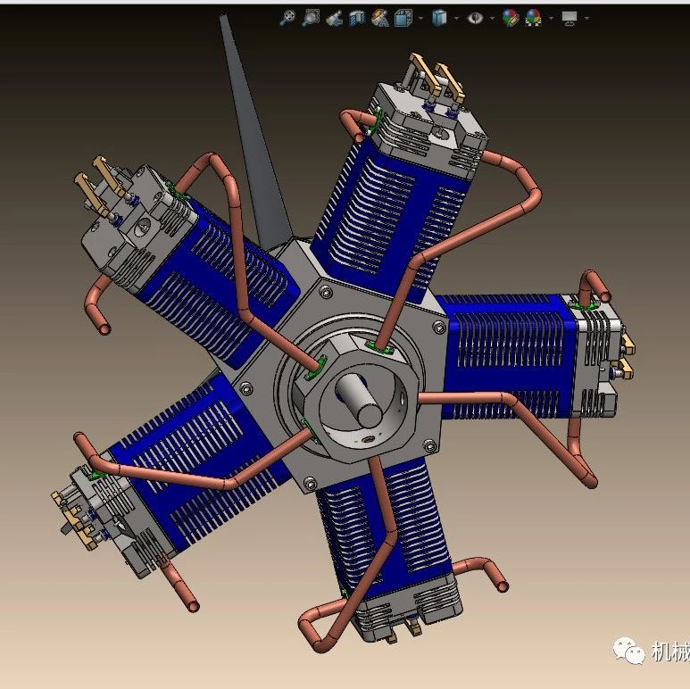 【发动机电机】Motor Radial径向五缸星型发动机3D图纸 Solidworks设计